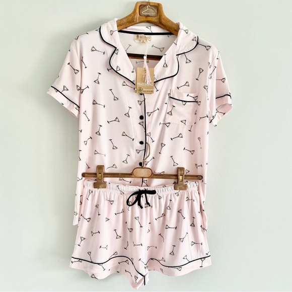 Women's Soft Pink Martini Print Pajama Set - Picture 1 of 6